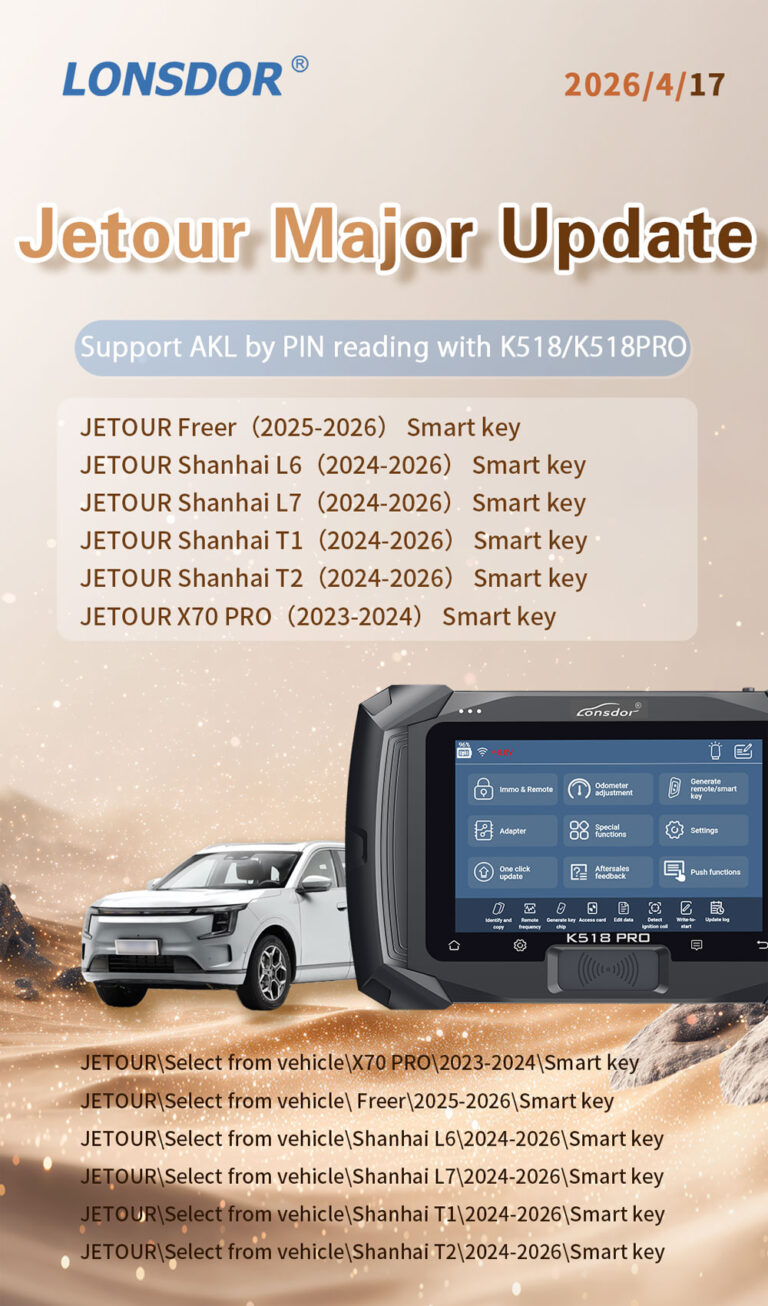 Lonsdor K518 Update Jetour 2024-2026 Smart Key Programming | Lonsdor ...
